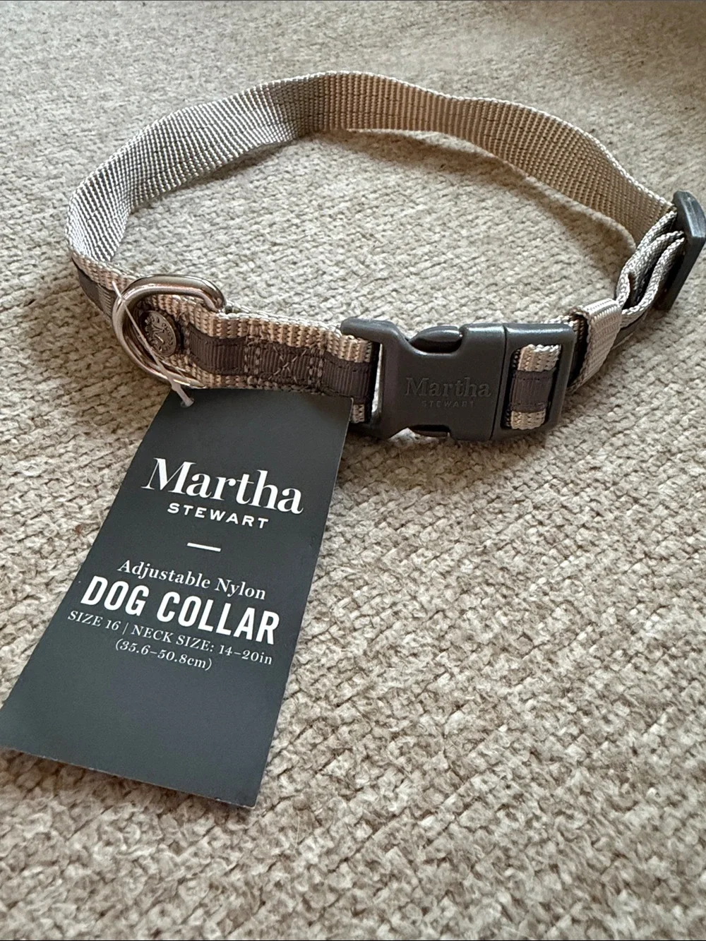 NWT Martha Stewart Neutral Beige Nylon Dog Collar with Branded Buckle
